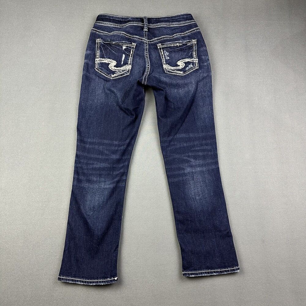 Silver Jeans Womens 26 Blue Dark Wash Suki Capri Straight Leg Distressed Denim